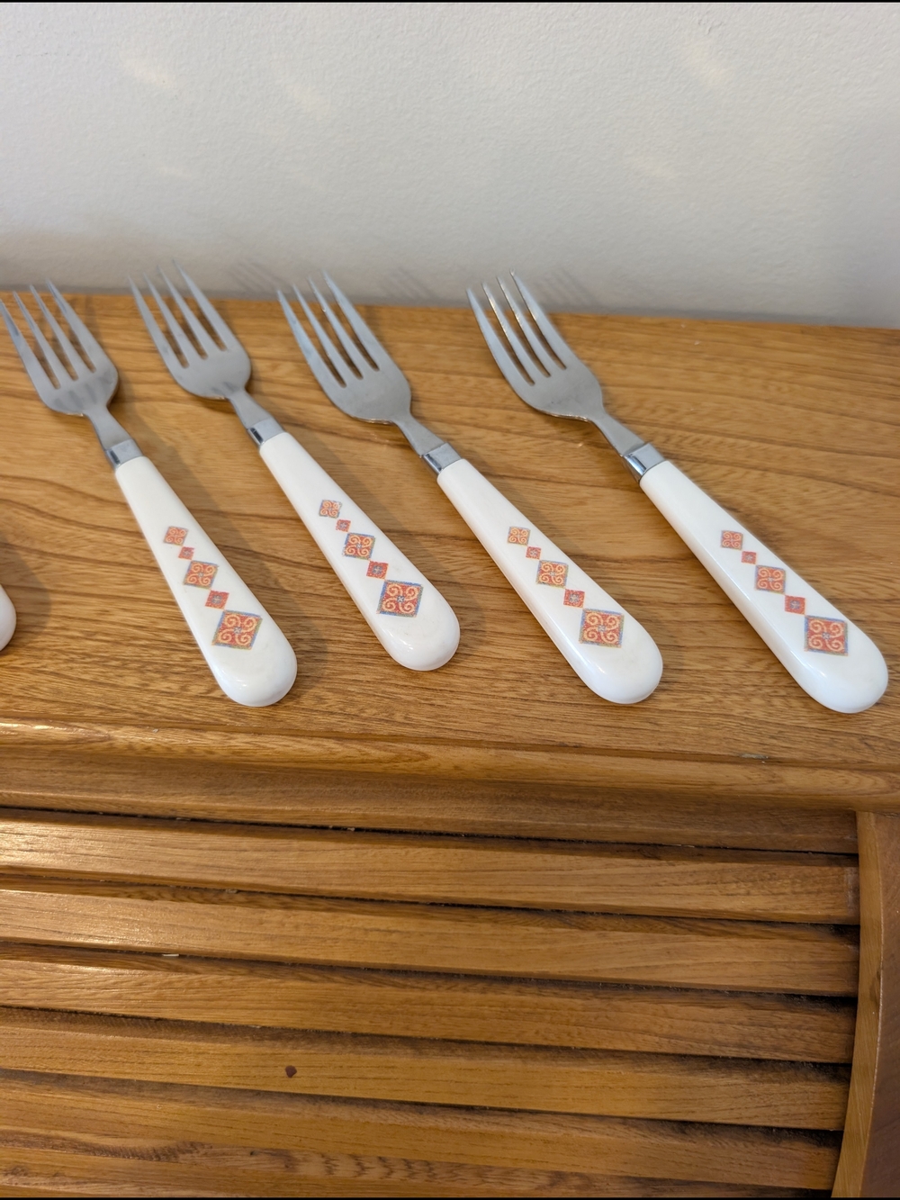 Vintage Forks & Spoons Set – Geometric Pattern Handles Corelle Sand Art Style - Picture 5 of 10